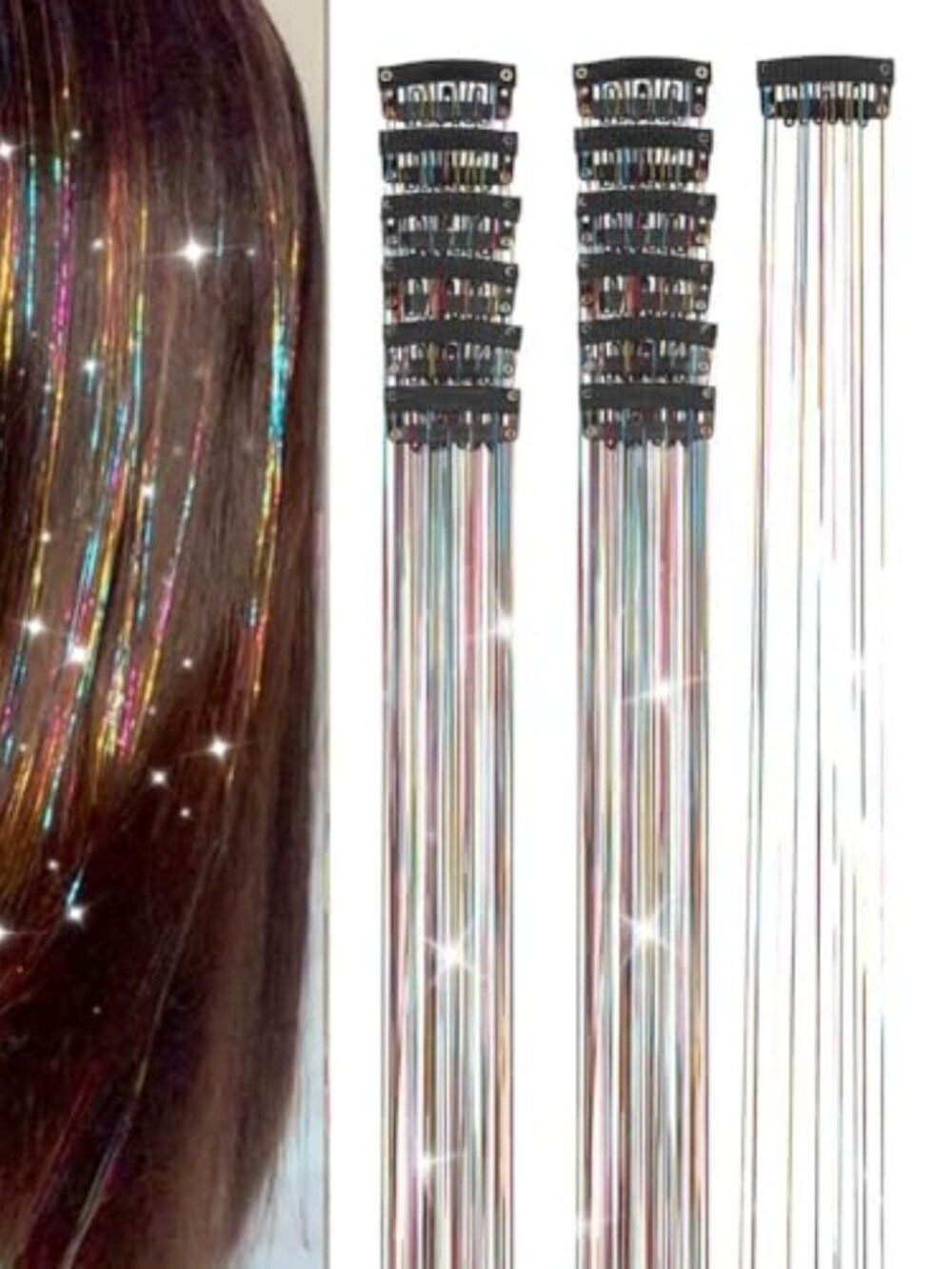 Hair Tinsel 12Pcs Clip in Rainbow Hair Accessories 20.5 Inch